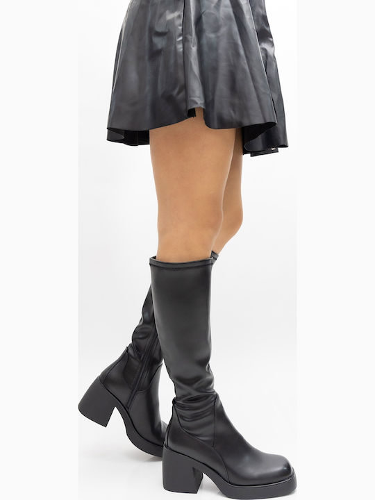 Synthetic Leather High Heel Women's Boots Black