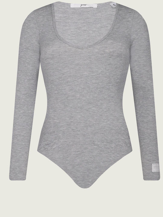 Guess Bodysuit Tessa V Neck Rib O4bm17kcda2 Grey Melange