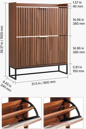 Wooden Shoe Organizer Brown 31.5x9.45x39.37cm