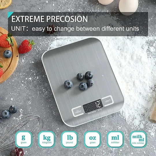 Ψηφιακή Ζυγαριά Κουζίνας έως 5kg Ασημί