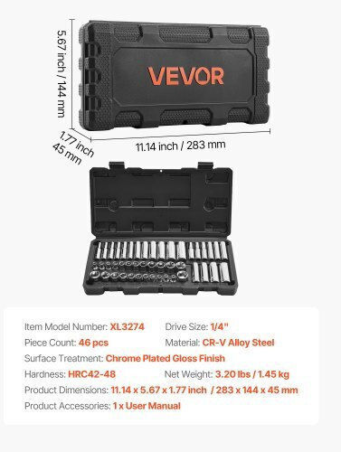 Vevor Căpăcei Pneumatic - Pneumatic Lungi cu Patrat de Prindere 1/4" Set 46buc