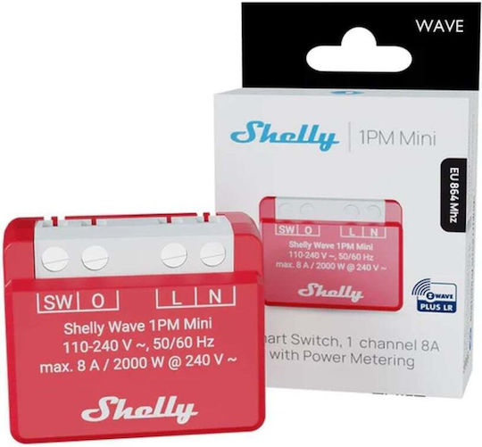 Shelly Wave 1PM Mini LR Smart Switch 1 Καναλιού Wi-Fi, Z-Wave & RF 8A