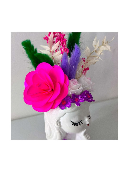 Ceramic Decoration Dreamy Girl Wooden Begonia Cryogenized Flowers Purple 21x6 Cm