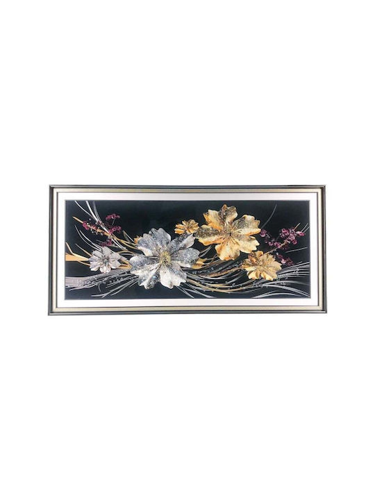 Pictură Abstractă Mare Motive Florale Pietre În Cadru Minimalist 94x44 Cm