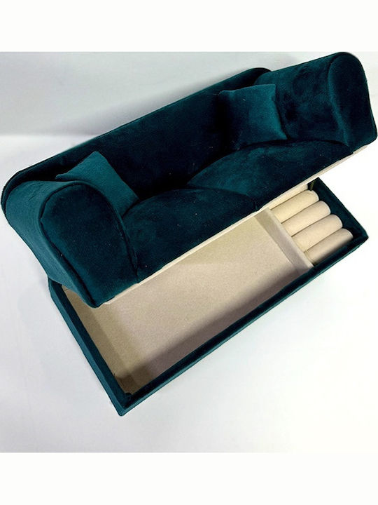 Velve Cutie Pentru Bijuterii Cu Oglindă Verde 24x13cm