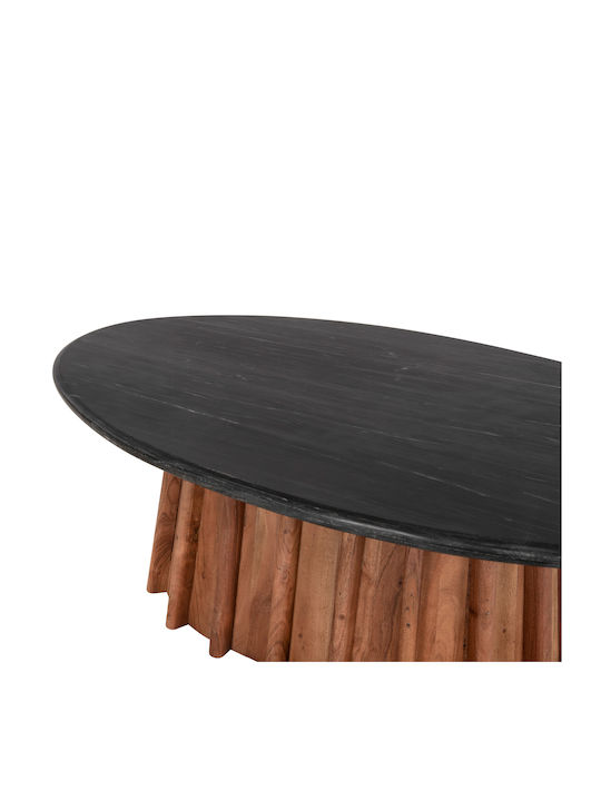 Ovales Zentral Kaffeetisch Draxx aus Massivholz Akazie Schwarz Marmor M120xL70xH38cm