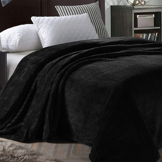 Popcorn Fleece Decke Übergröße 220x240cm Schwarz