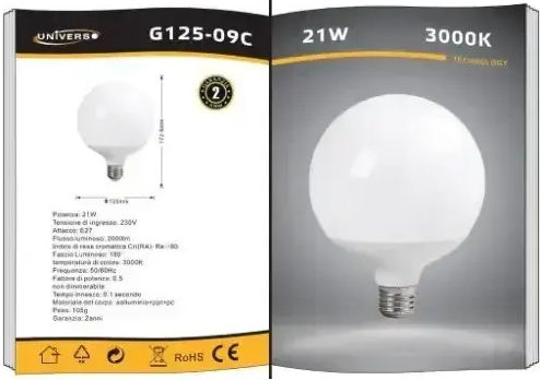 Universo Illuminazione LED Bulb 21W 125mm for Socket E27 Warm White 2000lm