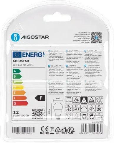 Aigostar Λάμπες LED 12W για Ντουί E27 και Σχήμα A60 Ψυχρό Λευκό 1170lm 2τμχ