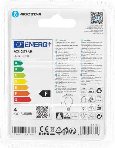 Aigostar LED Bulb 4W for Socket E14 and Shape G45 Warm White 340lm