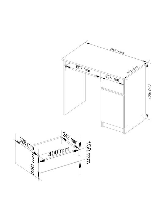 Birou de Calculatoare Pikse din Lemn Alb 90x50x77cm