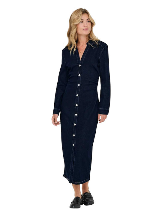 Caitlin Midi Shirt Dress Denim Dark Blue Denim