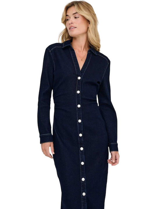 Caitlin Midi Shirt Dress Denim Dark Blue Denim