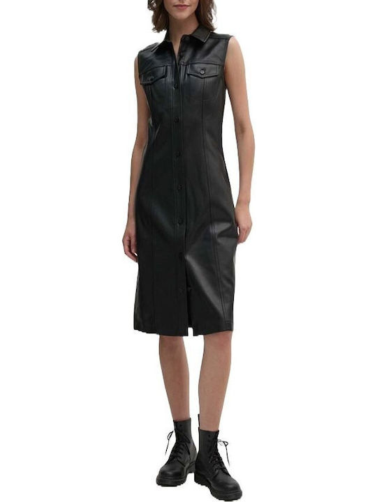 Midi Abendkleid Leder Schwarz