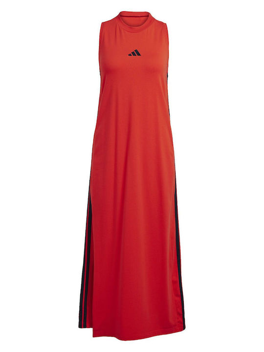 Essentials 3-Stripes Καλοκαιρινό Midi Αθλητικό Φόρεμα Αμάνικο Κόκκινο