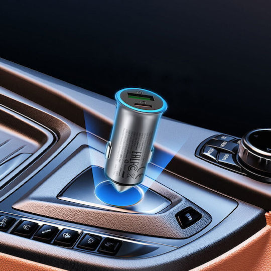 Acefast Auto-Ladegerät 95W Schnellladung mit Anschlüssen: 1xUSB 1xType-C mit Kabel Typ-C,TC-TC Blau Farbe
