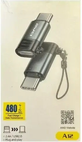 Awei A-12 Μετατροπέας Lightning male σε USB-C female Γκρι 1τμχ