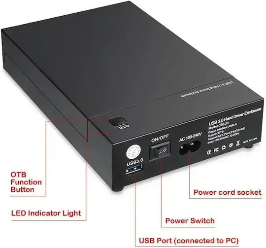 Andowl Q-ys300 Θήκη για Σκληρό Δίσκο 2.5" / 3.5" SATA III με σύνδεση USB 3.1