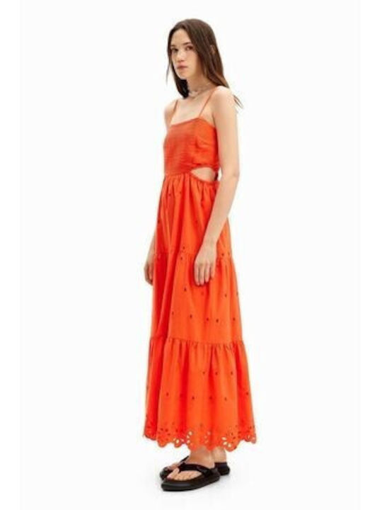 Rochie De Vară Maxi Cu Volane Portocalie