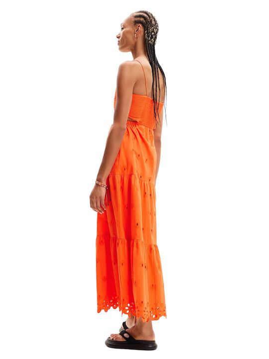 Rochie De Vară Maxi Cu Volane Portocalie