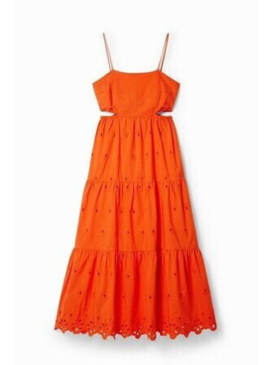 Rochie De Vară Maxi Cu Volane Portocalie