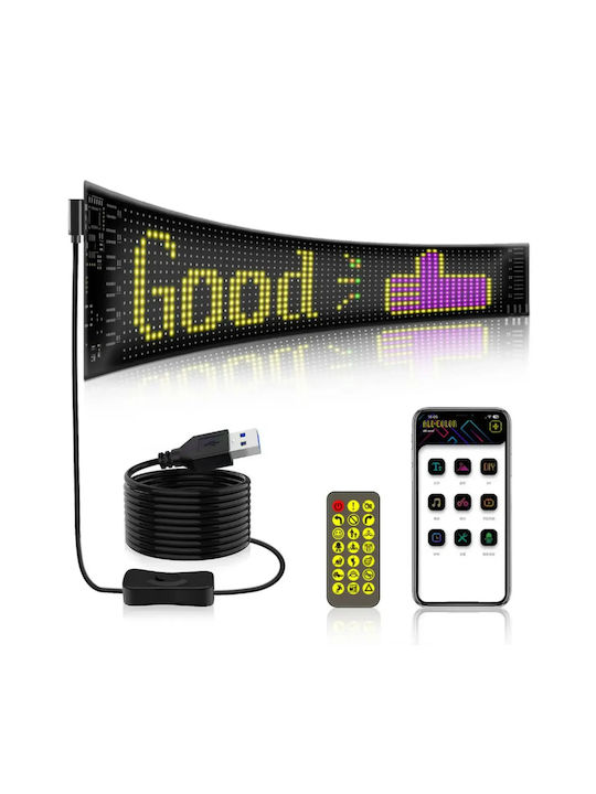 Εύκαμπτη Led Πινακίδα Rgb Bluetooth Κινούμενες Εικόνες Κείμενο Μέσω Εφαρμογής 37.5x9cm Led Matrix Panel 074137