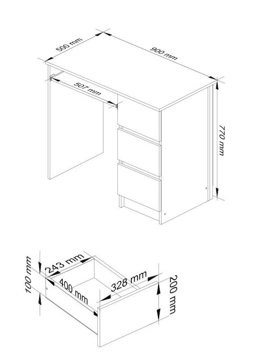 Birou de Calculatoare din Lemn White și Stejar Sonoma 90x50x77 cm