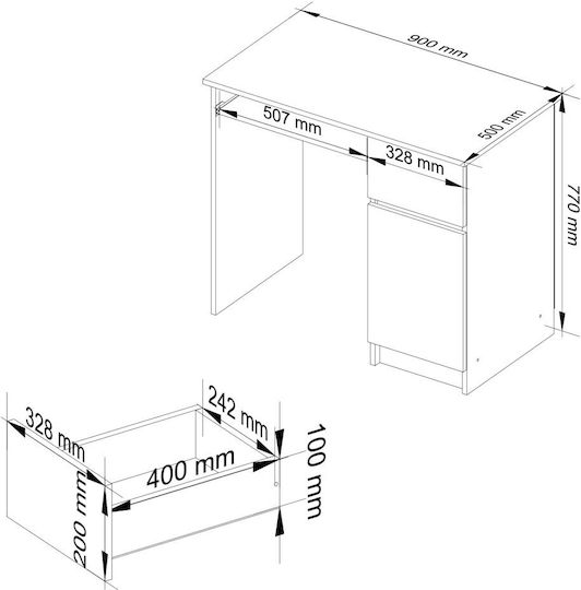 Computer Desk Piksel Wooden Sonoma Oak 90x50x77cm