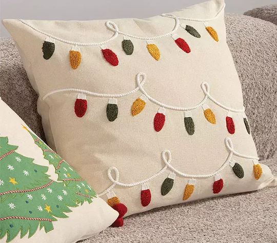 Възглавница Декоративна Коледна Пълнеж Happy Holiday Lights Бежова Nef-nef Homeware 45x45