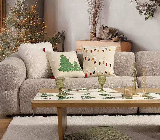 Възглавница Декоративна Коледна Пълнеж Happy Holiday Tree Бежова Nef-nef Homeware 45x45