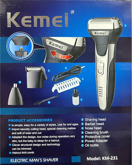 Kemei KM-231 Ξυριστική Μηχανή Προσώπου Επαναφορτιζόμενη