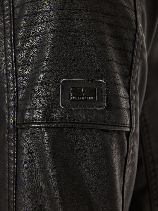 Faux Leather Jacket Biker Black