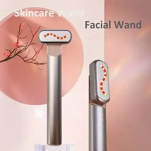 4 in 1 Skin Care Wand with Red Light for Face, Eyes, and Neck Silver
