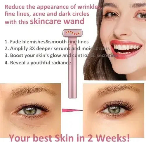 4 in 1 Skin Care Wand with Red Light for Face, Eyes, and Neck Silver