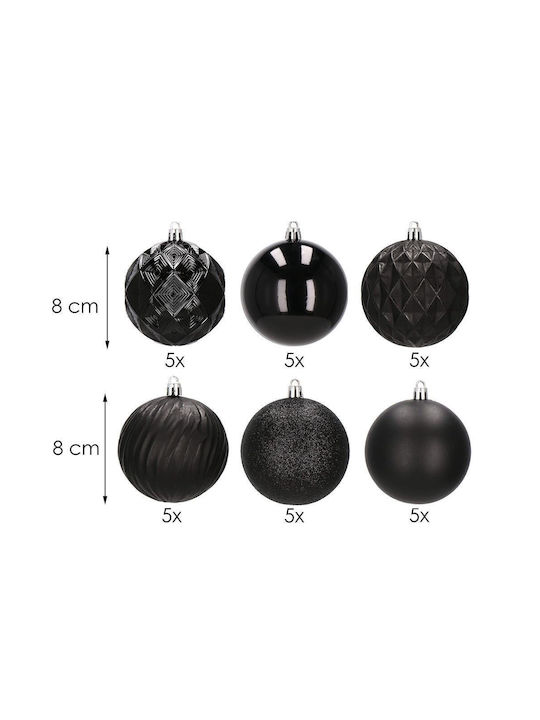 Christmas Ball Set 30 Pieces 8cm 6 Designs Black