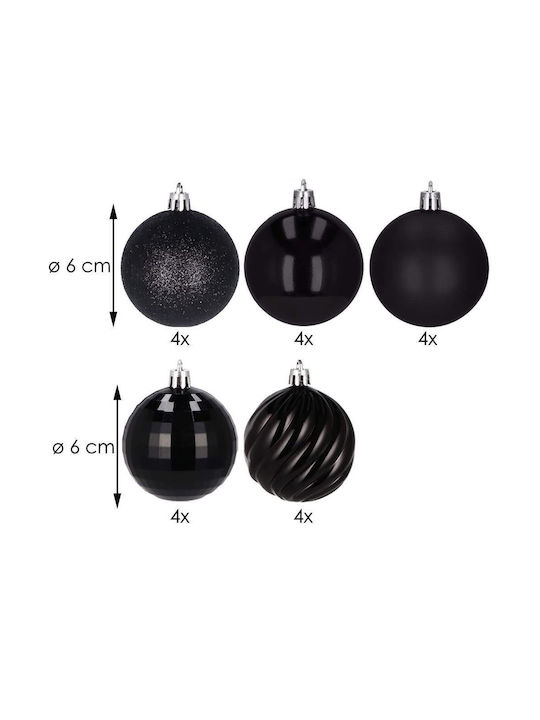 Christmas Ball Set 20 Pieces 5 Designs 6cm Black