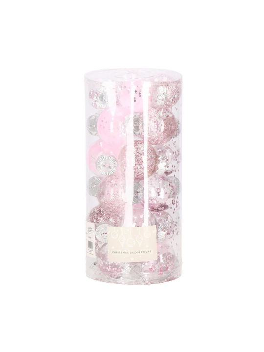 Unique Christmas Bauble Set 24 Pieces 5cm Transparent Pale Pink