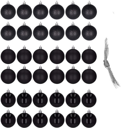 Christmas Bauble Set 36 Pieces 3 Designs 3cm Black