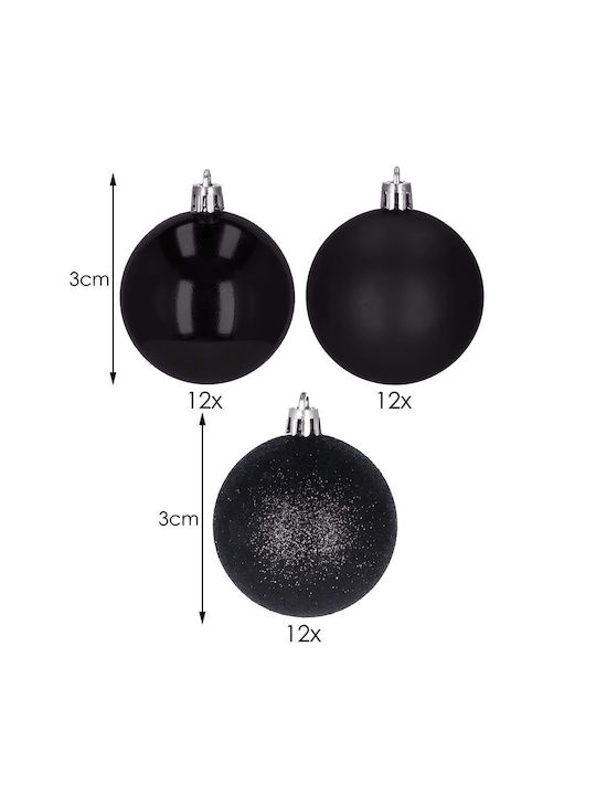 Set Globuri De Crăciun 36 Bucăți 3 Modele 3cm Negre