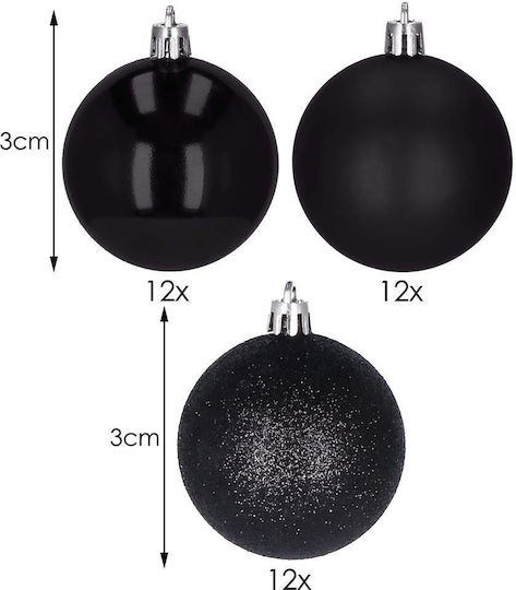 Christmas Bauble Set 36 Pieces 3 Designs 3cm Black