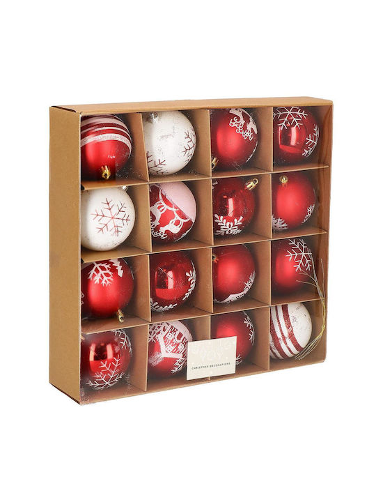 Christmas Ornament Set 16 Pieces 8cm 8 Designs Red White