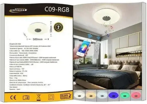 Universo Illuminazione Smart Deckenleuchte 50cm Weiß mit Integrierter LED und Fernbedienung