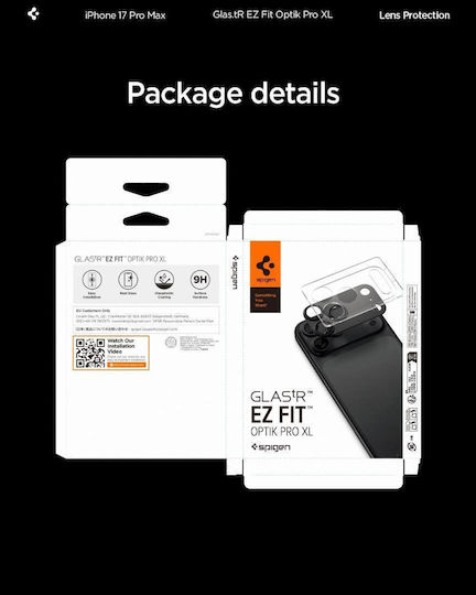 Spigen Optik Pro XL EZ Fit Camera Protector Tempered Glass Black for iPhone 17 Pro