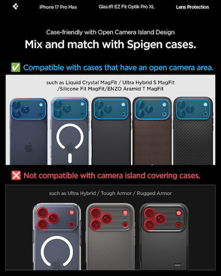 Spigen Sgp Glas.tr Optik Pro Xl Ez Fit Camera Protector Frame Lens Protection Glass 9h Camera Lens Apple iPhone 17 Pro Max 6.9 5g 2025 Black Agl10649