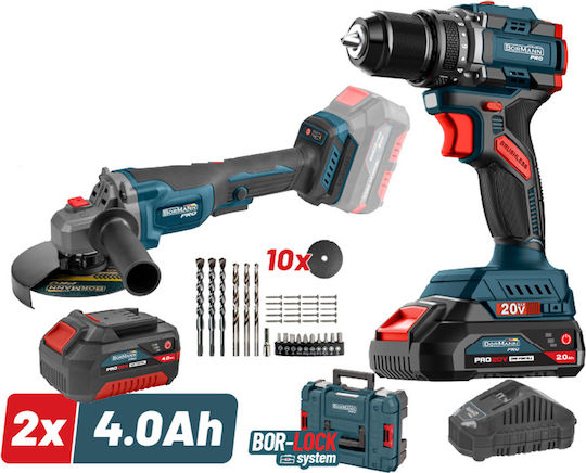 Bormann Pro Set Angle Wheel & Impact Drill Driver Brushless 20V with 2 Batteries 4Ah