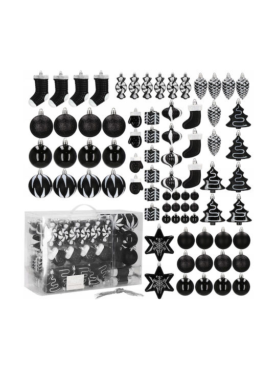 Set Ornamente De Crăciun Pentru Brad Globuri Negre 77 Bucăți Diverse Mărimi