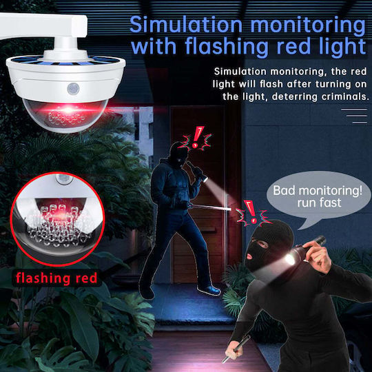 Solar Dummy Surveillance Dome Camera with LED Lighting White