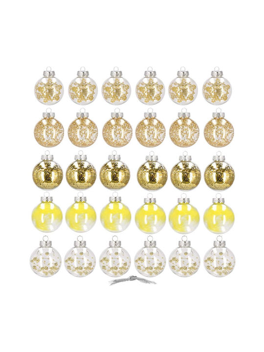 Unique Christmas Ornament Set 30 Pieces 7cm Transparent Gold