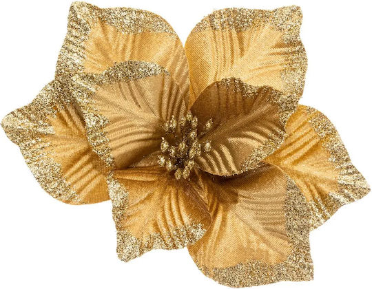 Floare Decorative de Crăciun Poinsettia Clip 24x11 Cm Aurie