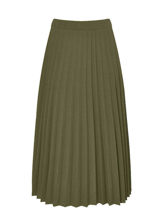 Celestino Women's Midi Pleated Skirt Loose Fit Khaki